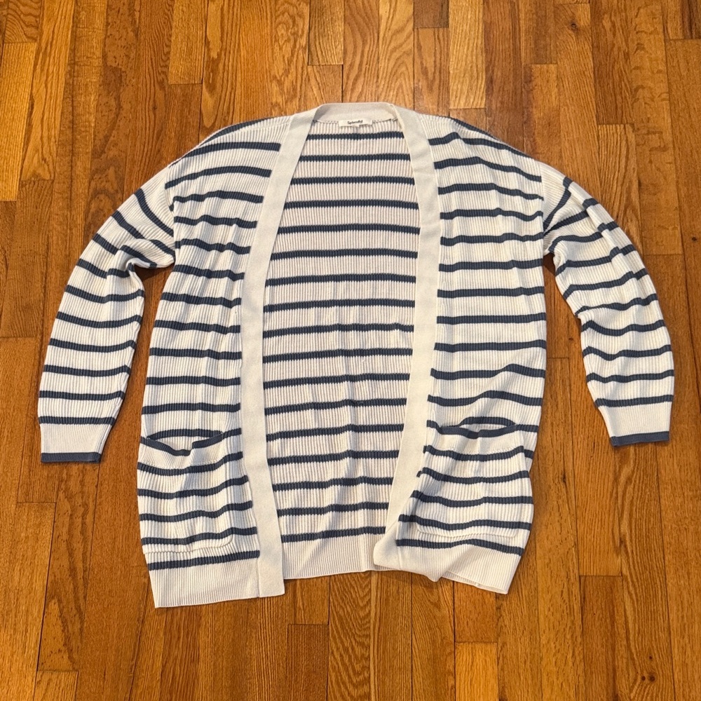 Splendid Women’s White and Navy Striped Knit Cardigan Medium